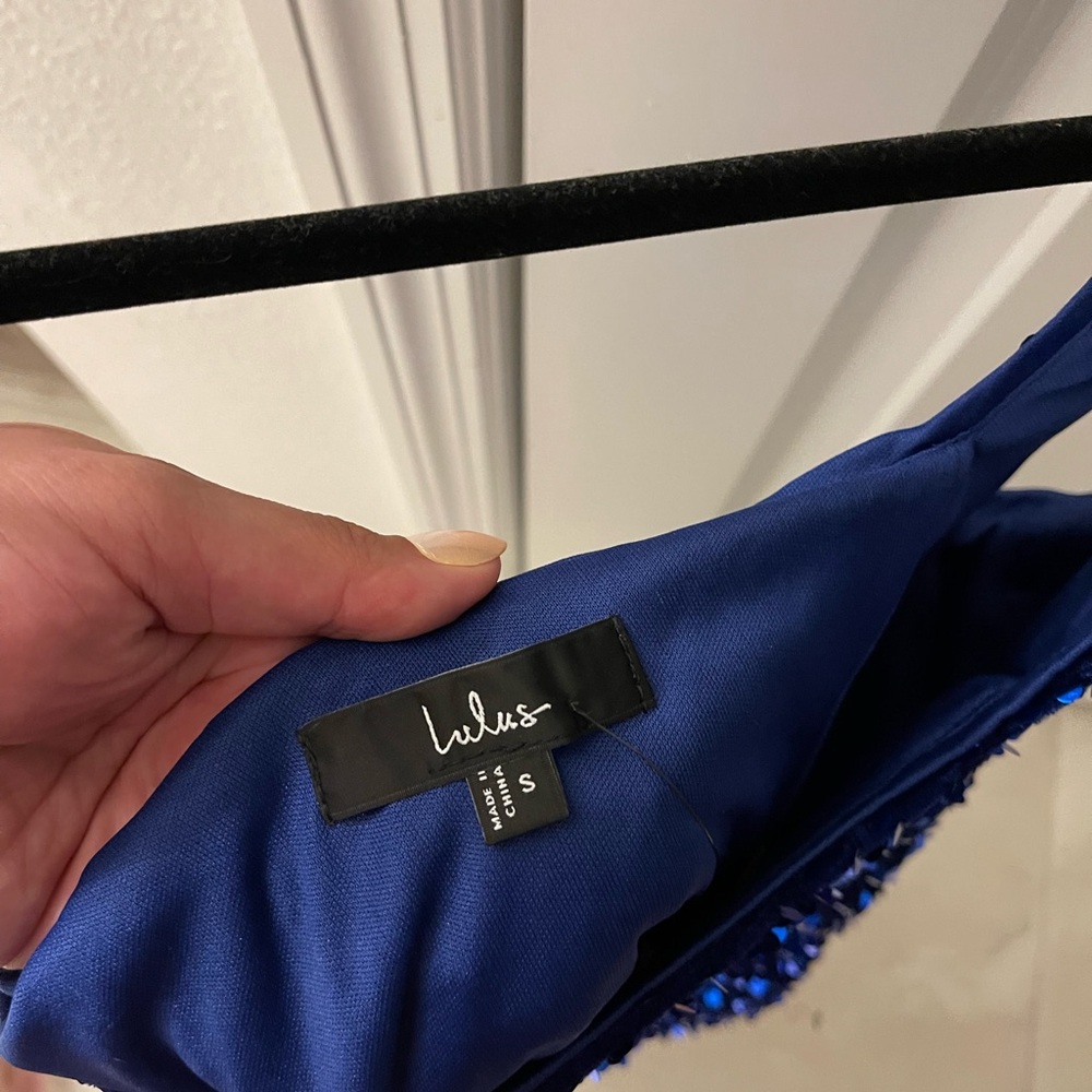 Lulus Seeing Sparkles Royal Blue Velvet Sequin Square Neck Mini Dress - Picture 7 of 15